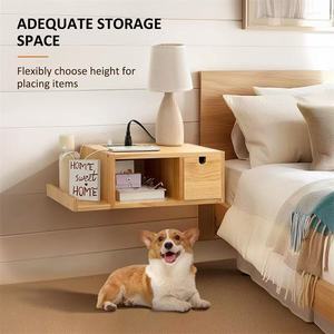 Mesita de noche flotante de madera, estante de almacenamiento montado en la pared con cajón para dormitorio - Product Image 1