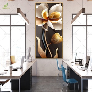 Cuadro de Porcelana con Flores Doradas de Lujo, Impresión con Cristales, 50% Pintado a Mano, Textura 3D, Arte de Pared para Sala de Estar con LED - Product Image 4