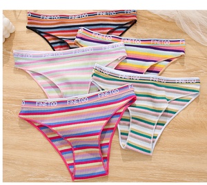 FINETOO slip <span class=keywords><strong>in</strong></span> cotone a vita bassa da <span class=keywords><strong>donna</strong></span> mutandine a righe colorate <span class=keywords><strong>in</strong></span> colori arcobaleno taglia M-XL <span class=keywords><strong>mutande</strong></span> per ragazze - Product Image 4