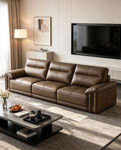 Modern Genuine Leather Three Seat Sofa <b>Bed</b> with <b>Padded</b> Arms Tight Back Upholstered Design for Living Room - Product Image 6