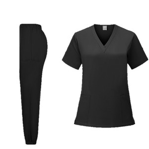 V-Neck Short Sleeve <b>Scrub</b> Set Unisex Moisture Wicking Knitted Split Uniform For Medical Workers Summer Wear - Product Image 5