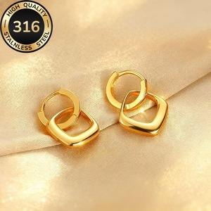 Boucles d'oreilles en acier inoxydable 316L, style européen et américain, géométriques, carrées, ajourées, légères et luxueuses, boucles d'oreilles françaises. - Product Image 6