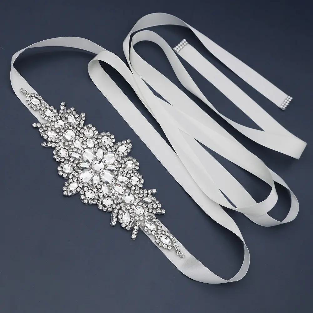 RSJ167-Cinturón de satén de cristal hecho a mano para mujer, cinturón de boda con diamantes de imitación, accesorios para vestido de noche