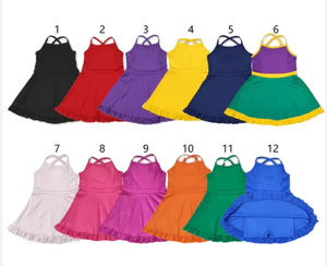 Robe de sport pour enfants prête à être expédiée, robe de yoga sans manches avec nœuds pour bébé fille, longueur genou, robes actives pour enfants - Product Image 6