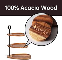 Plateau de service en bois d'acacia à 3 niveaux avec poignée en métal, comptoir de cuisine, table basse-support décoratif durable en bois pour les fêtes