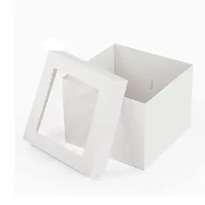 شعار مخصص من الورق المقوى 10x10x8 nch صندوق كيك طويل شفاف مع نافذة شفافة لنقل الكيك وعرضه
