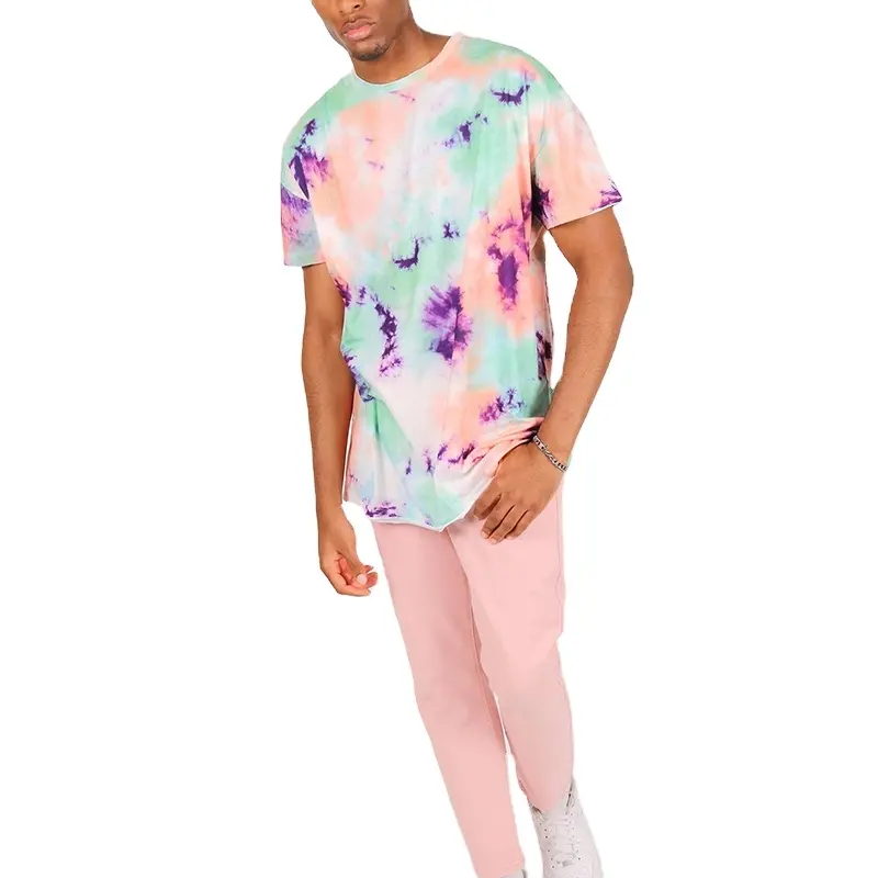 Hippie großhandel mode tie dye extra länge t-shirt 2020 für männer