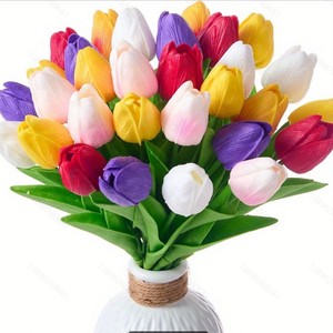 Flores Artificiales de Tulipán de Alta Simulación, Decoraciones para Bodas y Hogar, Reutilizables, Reciclables, Estilo Clásico - Product Image 1