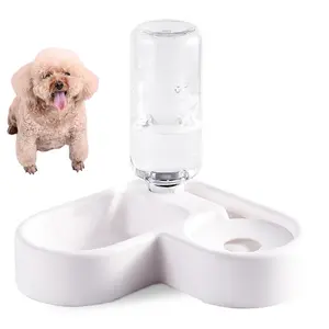 뜨거운 판매 2023 애완 동물 피더 심장 모양 개 물 공급 장치 공간 절약 음식 물 고양이를위한 더블 그릇