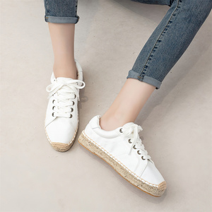 <span class=keywords><strong>Zapatillas</strong></span> de lona blancas para <span class=keywords><strong>mujer</strong></span>, con punta cerrada, <span class=keywords><strong>cordones</strong></span>, estilo espadrille, suela gruesa de cáñamo trenzado, para verano, informales, para exteriores. - Product Image 4