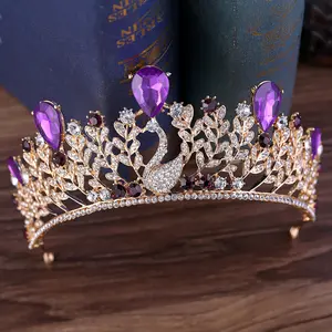 ZGH1030 perhiasan kepala grosir rambut merak Tiara Aksesori balet mahkota kristal pengantin berkilau pernikahan