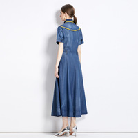 Nouvelle robe chemise d'été à la mode Taille amincissante Robe longue en jean A-line pour femmes