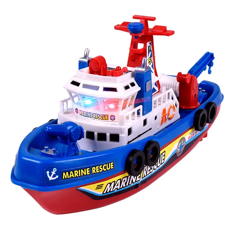 Mainan perahu penyelamat laut elektrik, mainan perahu Speedboat menembak api dengan lampu dan suara, mainan menyala untuk anak-anak