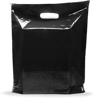 Sacs de courses en plastique personnalisés noir et blanc avec logo, 12 x 15 pouces, épaisseur 1,5 mil, poignées découpées