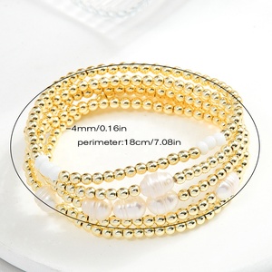 Nouveaux bijoux de mode 4MM Bracelet élastique perlé en <span class=keywords><strong>hématite</strong></span> <span class=keywords><strong>dorée</strong></span> 5 pièces ensemble de Bracelet de pile de perles d'eau douce baroques - Product Image 6