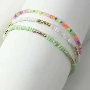 Pulseira feminina estilo boho, tornozeleira feminina com contas coloridas de arco-íris, bracelete frisado com elástico