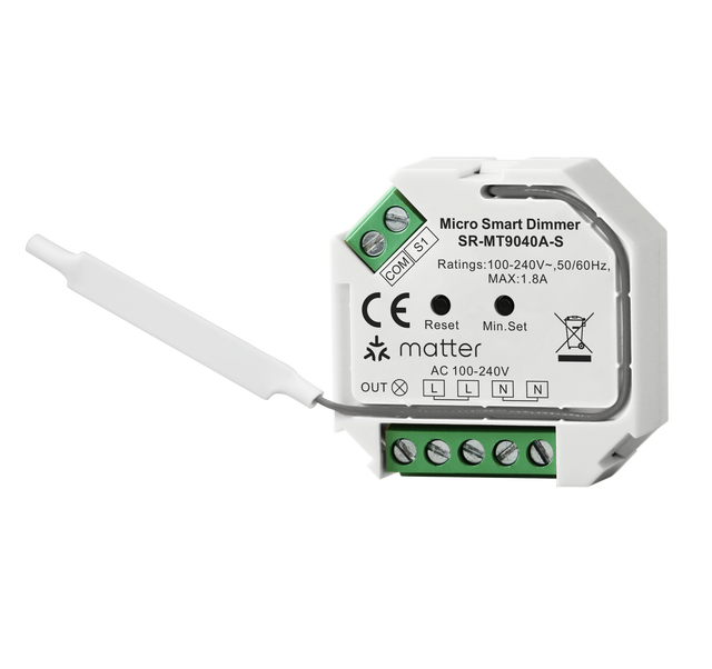 Matter Over Thread Wireless Mini Smart Dimmer Switch 1 Channel LED Dimmer with App Control 400W Max Load