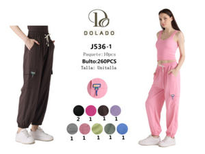 Pantalon Harem Rose Femme Taille Mi-Haute Cordon de Serrage Coupe Ample Longueur Entière Décontracté Uni Tricoté Coton Spandex Respirant Avec Poches - Product Image 3