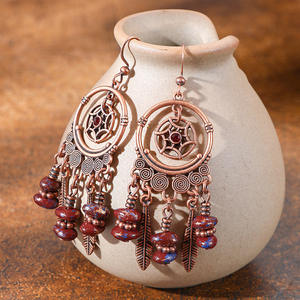 Pendientes de Aro Bohemios para Mujer, Diseño de Atrapasueños, Hechos a Mano, Geométricos, Colgantes - Product Image 1