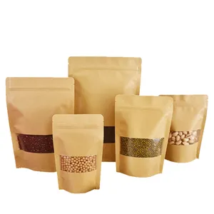 Small Back Seal Bag Kraft Paper Bags With Window Food Packaging Bag Brown Jagged Style Granules Packaging Customized Candy Snack