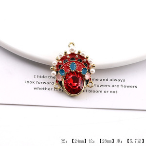 <b>Chinese</b> Style Peking Opera Mask Pendant Red Crystal Pearl Bezel Setting Women's Jewelry Accessory For DIY Necklace Brooch - Product Image 3