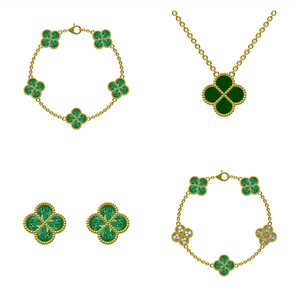 Conjunto de Pulsera y Pendientes de Oro de 18K con Malaquita Verde de Alta Gama para Niñas, Venta al Por Mayor. - Product Image 1