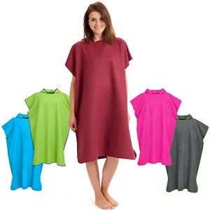 Outdoor Windproof Portable Adult Bath Robe Custom Microfiber Hooded Surf Beach Poncho Towels