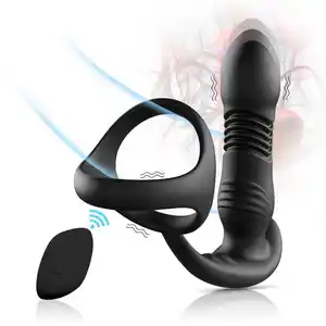 Productos para adultos Masajeador de próstata Vibrador anal Empuje vibrador 10 modos con anillo para el pene Tapón anal Juguetes sexuales Masajeador para hombres