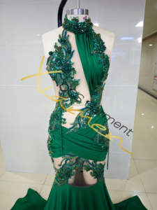 Ocstrade Abiti da ballo personalizzati scintillanti con perline, abito da ballo <span class=keywords><strong>verde</strong></span> <span class=keywords><strong>smeraldo</strong></span> con strass, abito a sirena con diamanti, abiti da sera da donna - Product Image 4