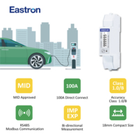 Medidor de Energía Monofásico Eastron SDM18-M con Certificación MID, 100A, Riel DIN, RS485 Modbus, Bidireccional, para Cargador de Vehículos Eléctricos y Paneles Solares, Medidor Inteligente de kWh