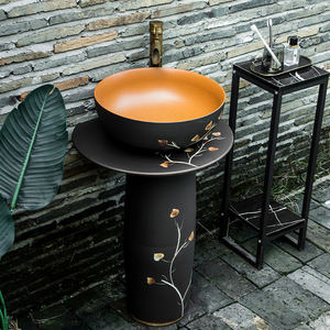 Foire <span class=keywords><strong>de</strong></span> Canton Belle Jingdezhen Peint à la Main <span class=keywords><strong>Salle</strong></span> <span class=keywords><strong>de</strong></span> Bains Porcelaine Ronde Céramique Lavabo Piédestal avec <span class=keywords><strong>Colonne</strong></span> - Product Image 2