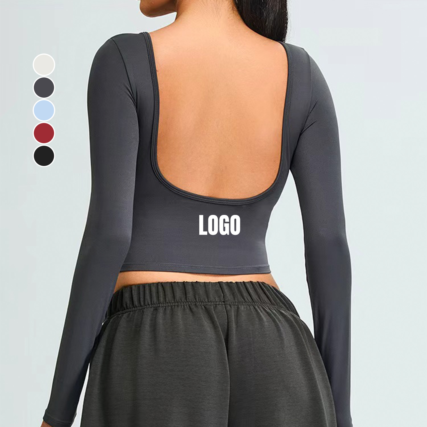 Custom High Quality Women's U-Back Yoga T-Shirts Outdoor Running Training Long Sleeve Compression Quick Dry Breathable Crop Top