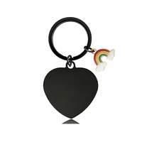 Ywyougang Personalisierter Herzförmiger Haustier-Anhänger Schlüsselanhänger, Edelstahl Blanko Hunde-ID-Tag mit Regenbogen-Charm, Lasergravierbarer Schlüsselring