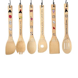 Ensemble de 6 cuillères et spatules de cuisine en bambou de style japonais, écologiques, durables, pour usage domestique, compatibles avec les poêles antiadhésives - Product Image 1