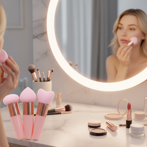 Éponge de maquillage avec manche pour fond de teint liquide, crème, fard à paupières et application visage - Product Image 3