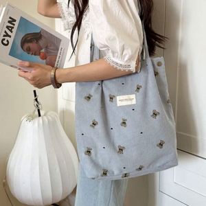 Fashionable Soft Corduroy Fabric Women's Tote Bag Ribbon Rope Handles <b>Large</b> Capacity Shopping Tote Eco-friendly Customized Logo - Product Image 3