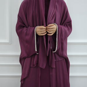 Loriya Solid Color 3pcs New Modest Abaya Set Dubai Abaya with Inner Dress and Hijab Islamic Clothing Women Abaya Muslim Dress - Product Image 5