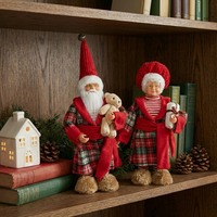 Ensemble de figurines M. et Mme Père Noël, poupées de Noël en couple, figurines debout de Père Noël et de Mme Père Noël, figurines de Père Noël à carreaux