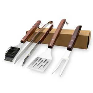 Juego de utensilios de barbacoa de acero inoxidable personalizados al por mayor para exteriores con mango de madera, espátula y pinzas - Product Image 6