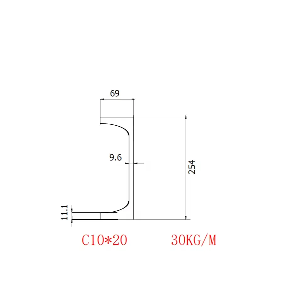 Canal C10x20 Dimensions :254*69*9.6*11.1 Standard ASTMA6/A 6m-12 S355JR et A572 Matériel complet