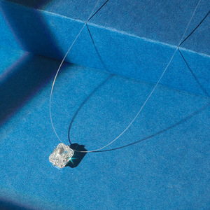 Bijoux délicats pour femmes <span class=keywords><strong>Collier</strong></span> flottant invisible en <span class=keywords><strong>nylon</strong></span> transparent avec zircon et diamant - Product Image 3