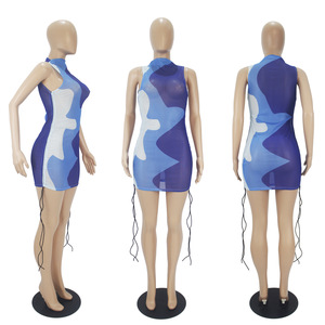 D9511 Offre Spéciale vêtements pour femmes européennes et américaines Sexy décontracté dégradé couleur imprimé à lacets maille robe à col roulé - Product Image 2