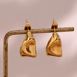 Earring Wholesale Irregular Hammered Tinfoil Shape Hoop Earring Non Tarnish 18K Gold Plated Stainless Steel Earring WomenJewelry