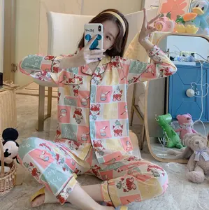 X-y520 Custom Wholesale Cotton Funny Print Girls Pajamas Set Mature Long sleeve Shirt and Pants set OEM ODM Women's Sleepwear
