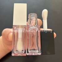 Tube de gloss à lèvres carré transparent ISMAN 8 ml avec un grand applicateur, bouchon noir et blanc, emballage de gloss à lèvres vide, logo personnalisé, flacon en PETG