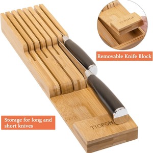 Bamboo Cutlery <b>Box</b> With Knife Holder Expandable <b>Storage</b> Drawer Organizer For <b>Kitchen</b> Cabinet - Product Image 4