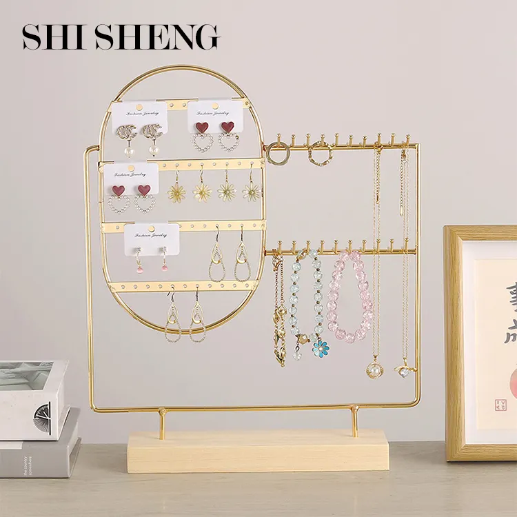 SHI SHENG Wholesale Wooden Base Metal Ear Studs Pendant Jewelry Display Holder for Hanging Earrings Ear Studs with Wood Base