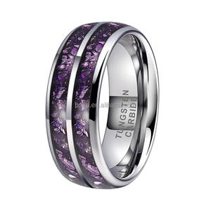 POYAジュエリーメンズ8mmブラック & シルバータングステン結婚指輪ドームスタイルパープルオパールインレイクラシックカップルプロミスリング - Product Image 4