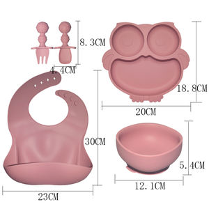 MHC Baby Tableware Eco-friendly Heat-Resistant Nontoxic Food Tray Silicone Baby Feeding <strong>Owl</strong> <strong>Plates</strong> 6-Piece Set Cup Bib Fork - Product Image 5
