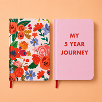 Ensemble de carnets à couverture rigide personnalisés, thème '5 ans de voyage', rose, avec impression florale colorée et audacieuse, coins arrondis, marque-page en ruban, OEM en gros